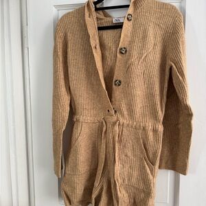Zara Camel Ribbed Knit Sweater